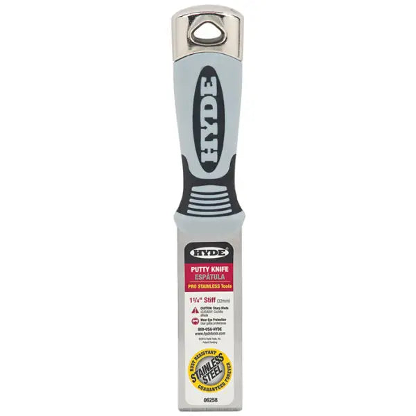 1-1-4 Hyde Tools 06258 Pro-Stainless Stiff Stainless Steel Putty Knife w-Hammer