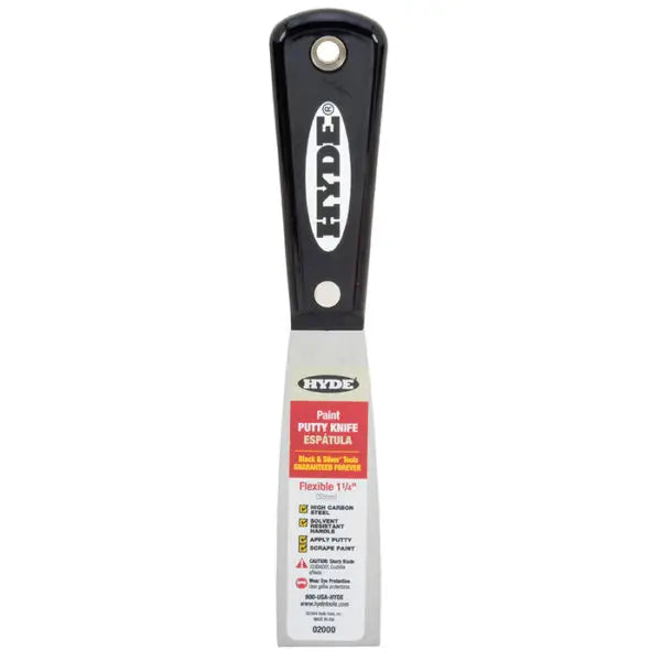 1-1-4 Hyde Tools 02000 Black & Silver High Carbon Steel Flexible Putty Knife