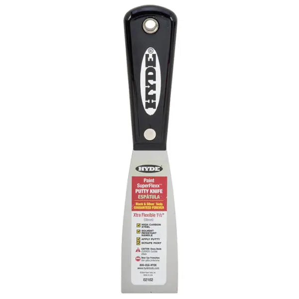 1-1-2 Hyde Tools 02102 Black & Silver High Carbon Steel Superflex Putty Knife