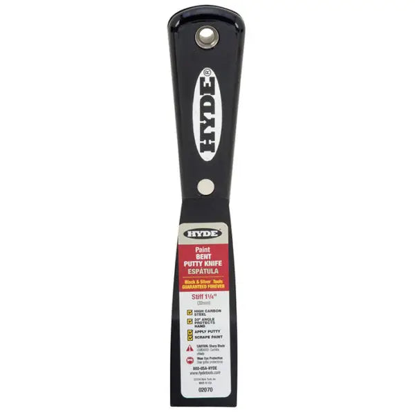 1-1-4 Hyde Tools 02070 Black&Silver Stiff Bent Putty Knife Scraper Electrocoated